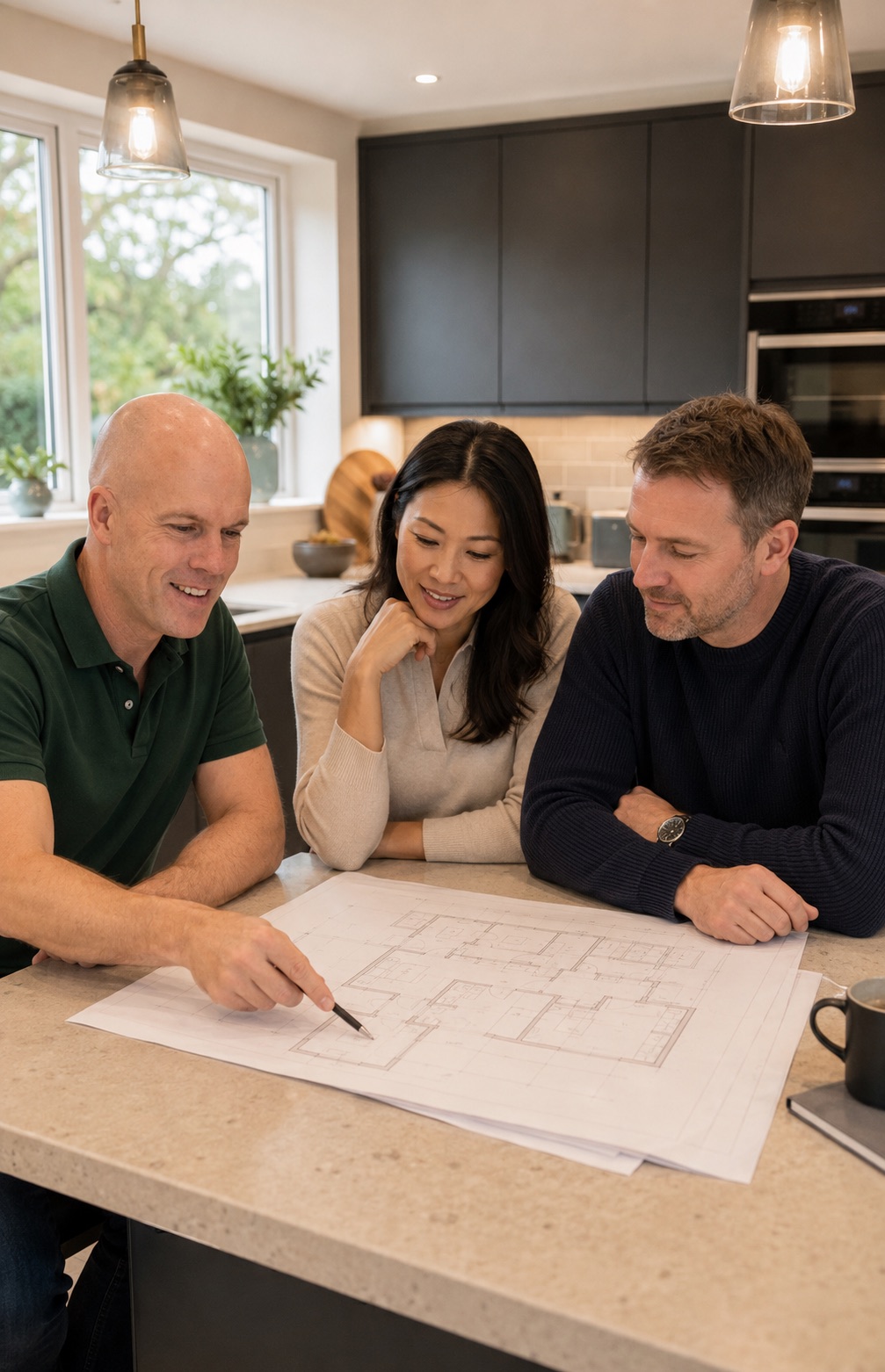 Steve going through the plans with a couple at the kitchen table
